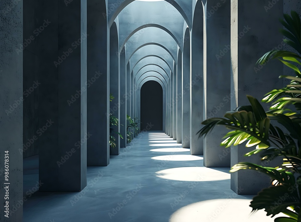 Canvas Prints concrete archway hallway with plants