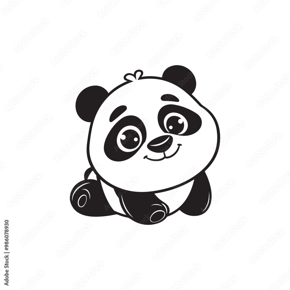 Wall mural Panda Cartoon Icon - Simple Line Drawing for Baby Room Art