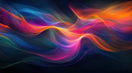 Fototapeta premium Abstract colorful wavy lines on a black background.
