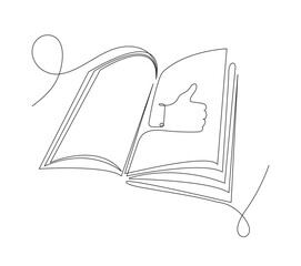 continuous line art drawing of a book, symbolizing online learning, e-library, and distance education. This minimalist illustration conveys the concept