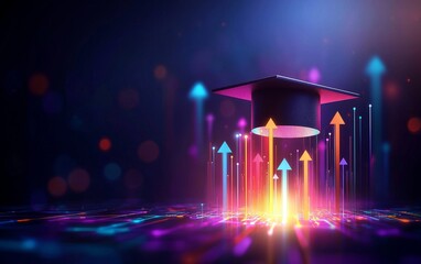 Abstract image of a graduation cap with upward growth arrows, Student, Strategy