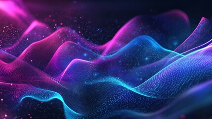 Abstract background with blue and pink glowing waves.