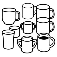 Set Of Cups Line Art Vector Illustration