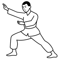 Karate Child Line Art Vector Illustration