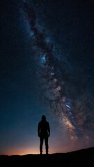 A starry night sky with a silhouette of a person gazin