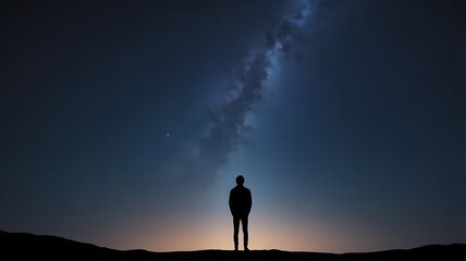 Fototapeta premium A starry night sky with a silhouette of a person gazin