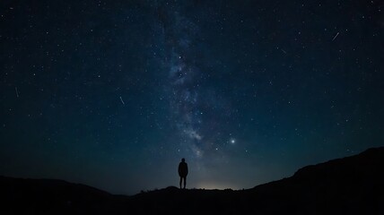 A starry night sky with a silhouette of a person gazin