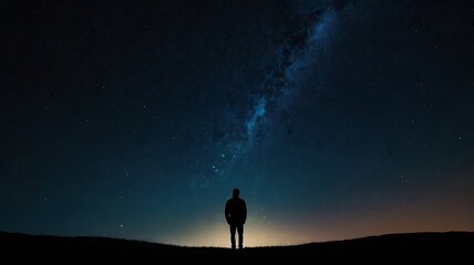 Fototapeta premium A starry night sky with a silhouette of a person gazin