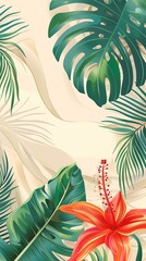 Tropical Floral Background with Beige and Green Colors