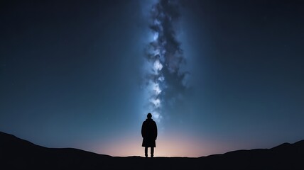 Fototapeta premium A starry night sky with a silhouette of a person gazin