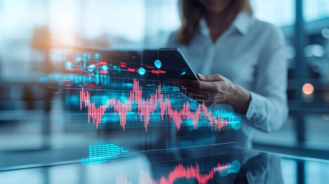 Businessman with charts displaying variable rate risk analysis