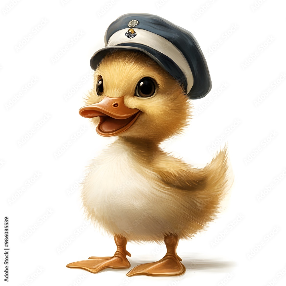 Poster A cute duckling with a tiny sailor hat and a cheerful expression