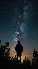 Fototapeta premium A starry night sky with a silhouette of a person gazin