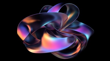 Abstract iridescent metallic shape on a black background.