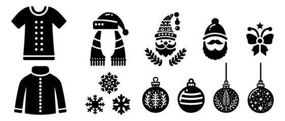 Merry Christmas decoration elements silhouette black filled vector Illustration icon