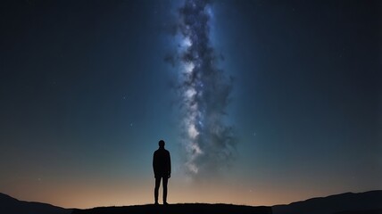 A starry night sky with a silhouette of a person gazin
