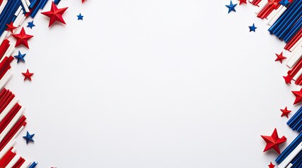 Fototapeta premium Red, white, and blue stars and strips on white isolated background.
