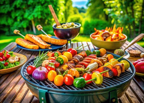 Bright barbecue illustrations highlight grilling gear, appetizing dishes, and summer outdoor cooking icons, ideal for enhancing seasonal events and culinary themes.