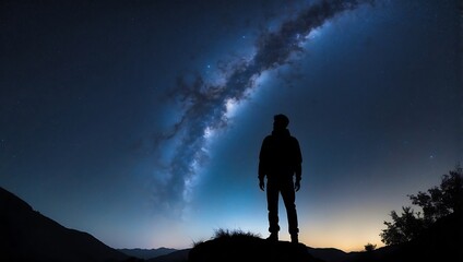 A starry night sky with a silhouette of a person gazin