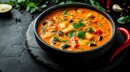 Vegetarian steamed curry with vegetables offers a perfect balance of spice, creaminess, and freshness, making it a popular dish in Thai cuisine
