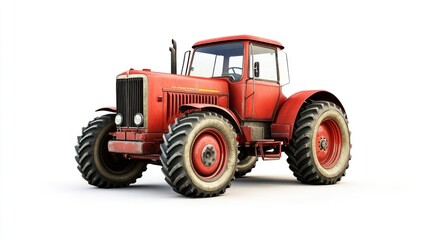 Obraz premium Red vintage tractor isolated on white background.