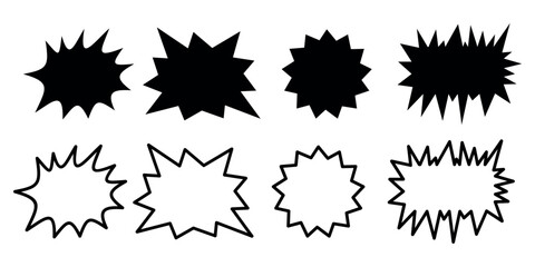 Collection of black burst star bubble shapes