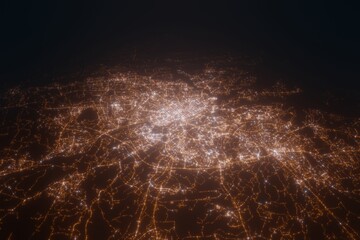 Aerial view on Turku (Finland) from north. Satellite view on modern city at night