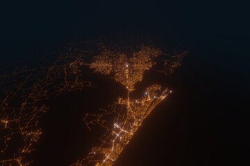 Aerial view on Panama City (USA) from west. Satellite view on modern city at night