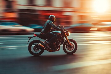 Obraz premium Fast Motorcycle Rider in Motion. AI generated illustration