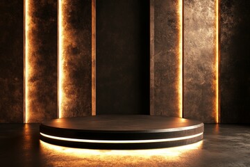 dark brown podium, perfect lighting 