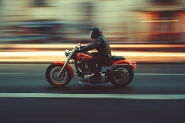 Fototapeta premium Fast Motorcycle Rider in Motion. AI generated illustration