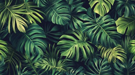 Seamless Pattern of Tropical Leaves in Vibrant Green Shades. AI generated illustration