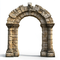 Fototapeta premium Ancient Roman stone archway isolated on a white background