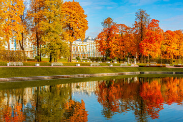 Catherine palace and park in autumn, Tsarskoe Selo (Pushkin), Saint Petersburg, Russia