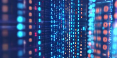 Obraz premium Streaming data binary data on computer screen background. Data Privacy in the Digital Age, importance of data privacy. Blurred Background 
