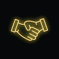 Neon sign depicting two business people shaking hands, symbolizing a successful deal or partnership