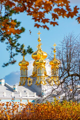 Resurrection church of Catherine palace in autumn, Pushkin (Tsarskoe Selo), Saint Petersburg, Russia