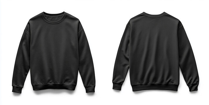 Black sweatshirt front and back mockup isolated on a white background