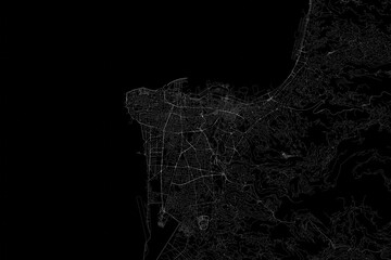 Obraz premium Stylized map of the streets of Beirut (Lebanon) made with white lines on black background. Top view. 3d render, illustration