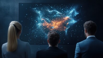 People Observing Cosmic Visualization on Screen