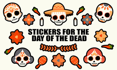 Sticker for day of the dead. Mexican skeletons hand-drawn. Vector set
