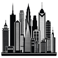 Fototapeta premium Modern city skyscrapers silhouette, Ai generated