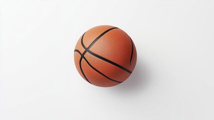 A close-up of a brown basketball with black lines on a white background.
