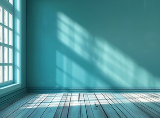 Obraz premium Empty Room Interior With Turquoise Wall And Wooden Floor