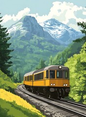 Obraz premium Yellow Train Journey Through Mountains