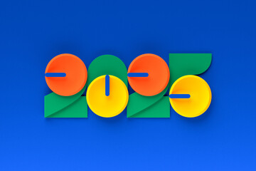 Calendar header number 2025 on pink   background. Happy new year 2025 colorful background.