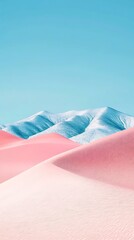 Pink Sand Dunes and Blue Sky with Snowy Mountains