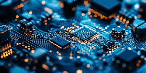 Obraz premium Microcircuit close-up. Theme of new computer technologies and microchips.