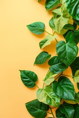 Obraz premium Green Leaves on Yellow Background