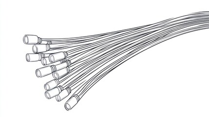 A group of electrical cords with connectors are bundled together and curved.